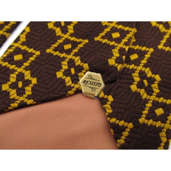 Vintage 70s Resisto Wide Necktie Brown Yellow Retro Geometric 54x4" Made in USA - Picture 6 of 9